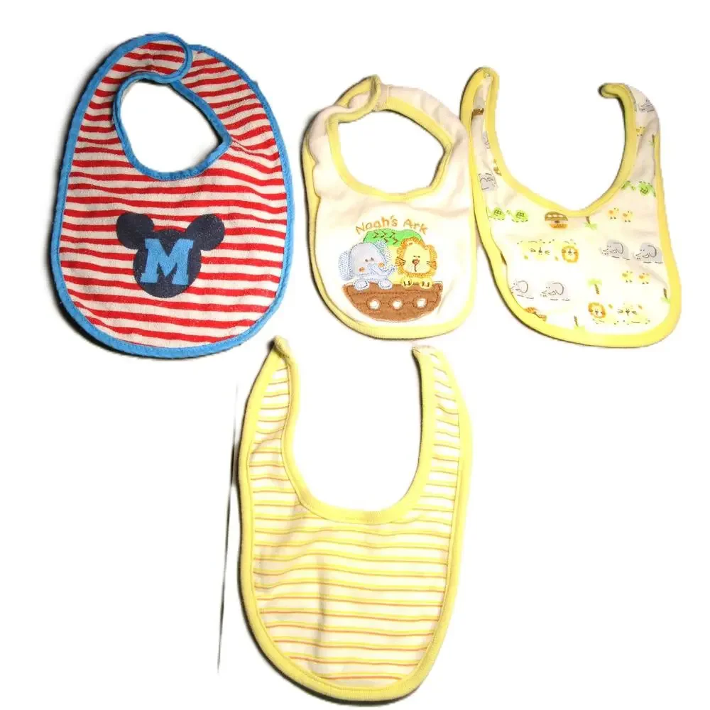 Baby Bibs Bundle Set of 4 Mickey Mouse Noah's Ark Animals Cotton Hook & Loop